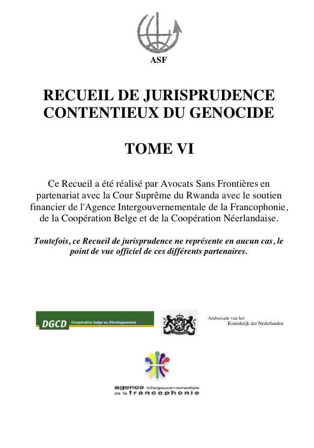 Recueils de jurisprudence sur le contentieux du génocide (tome 6)