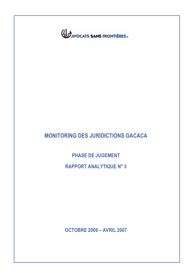 Rwanda: Rapport analytique des juridictions Gacaca (3)