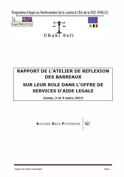 Rapport de l’atelier de réflexion des barreaux sur leur rôle dans l’offre de services d’aide légale