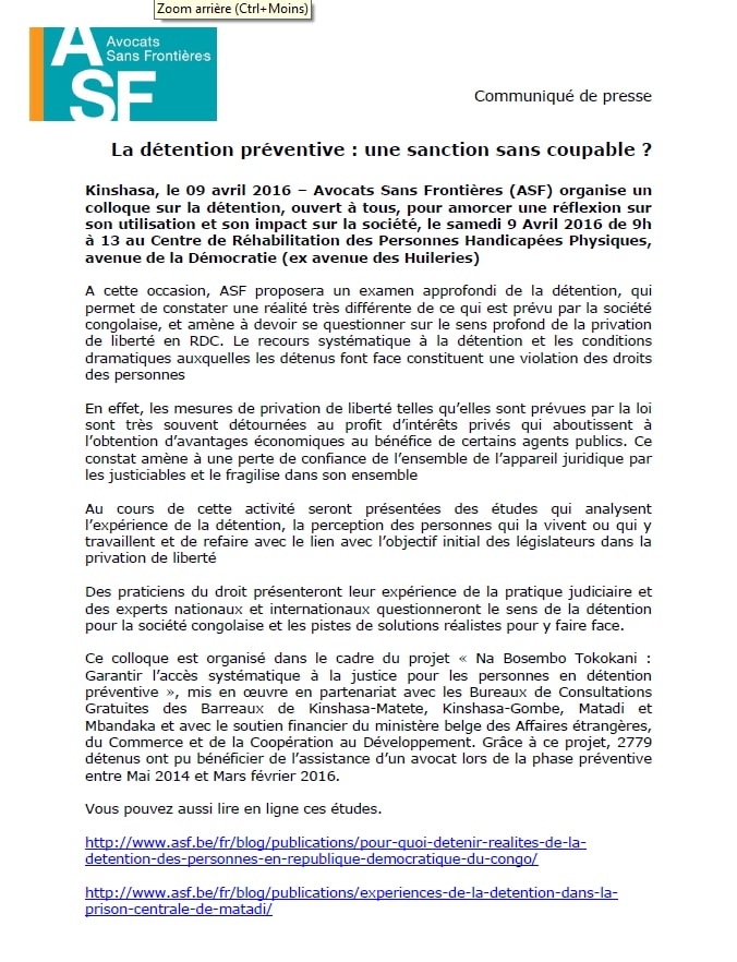 (French) Press release – Preventive detention: a punishment without a culprit?