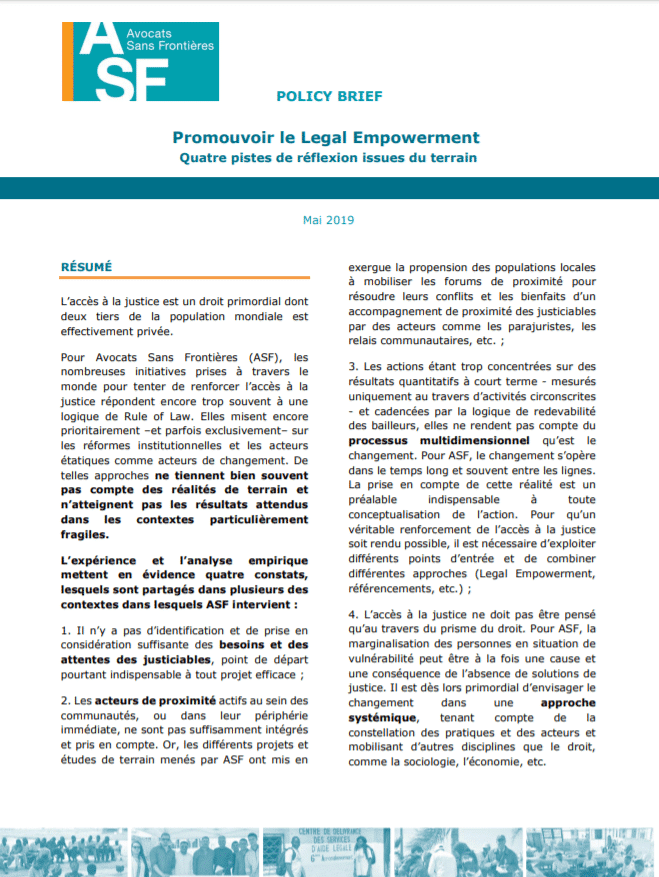 Policy brief – Promouvoir le Legal Empowerment : quatre pistes de réflexion issues du terrain