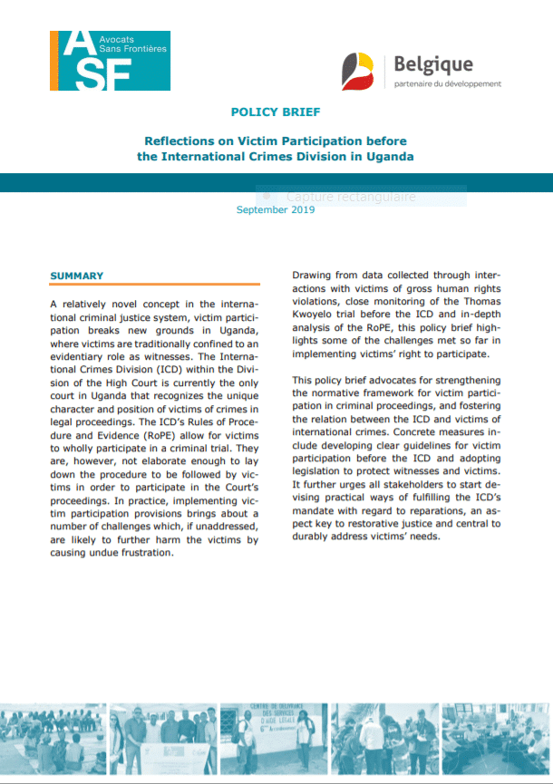 Policy Brief – Reflections on victim’s participation before the International Crimes Division in Uganda