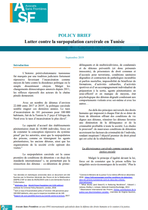 Policy brief – Lutter contre la surpopulation carcérale en Tunisie