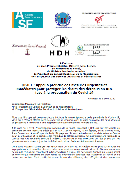 [ French ] Press release – Faced with the spread of Covid-19, take urgent and immediate action to protect the rights of detainees in the Democratic Republic of Congo