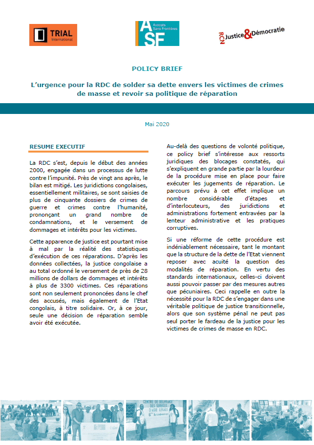 [French] Policy brief – The urgent need for the DRC to pay its debt to the victims of mass crimes and review its reparation policy