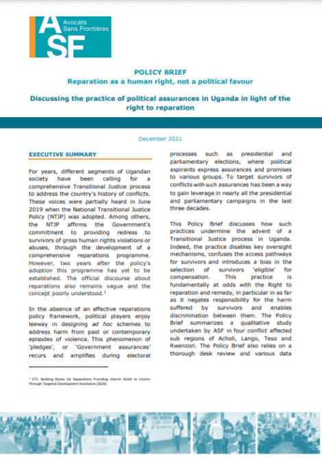 Policy Brief – Reparation as a human right, not a political favour