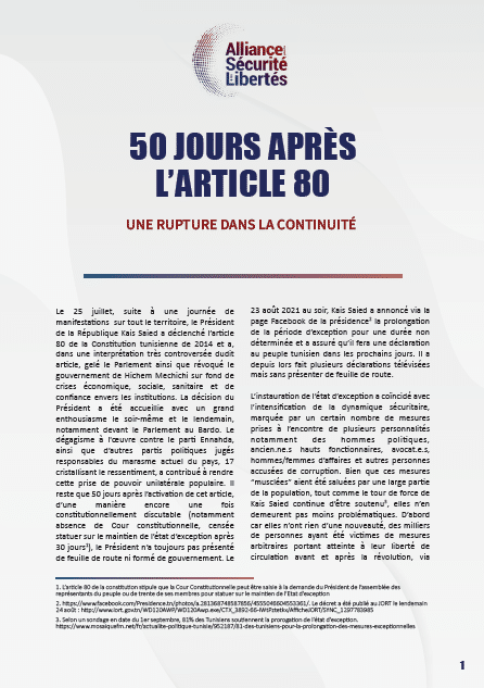 (French) Report – 50 days after article 80: A break in continuity