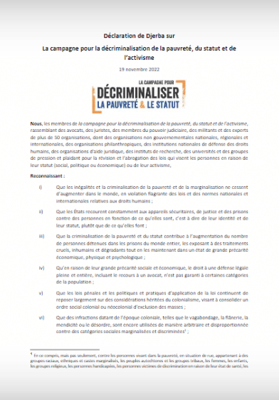 Déclaration commune – Campagne pour la décriminalisation de la pauvreté, du statut et de l’activisme