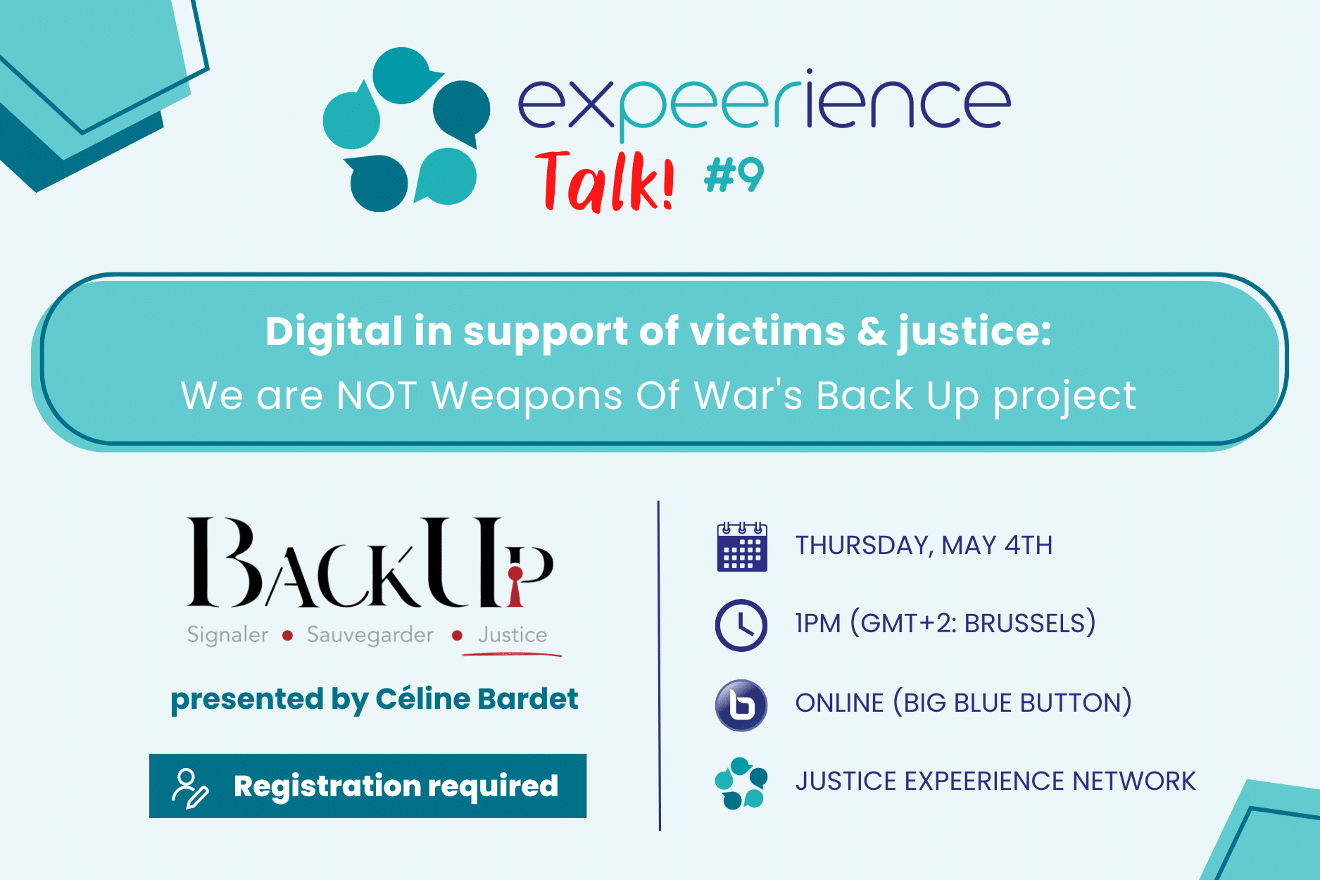 ExPEERience Talk #9 – Digitaal voor slachtoffers en gerechtigheid: het Back-up project van de organisatie We are NOT Weapons of War, gepresenteerd door Céline Bardet