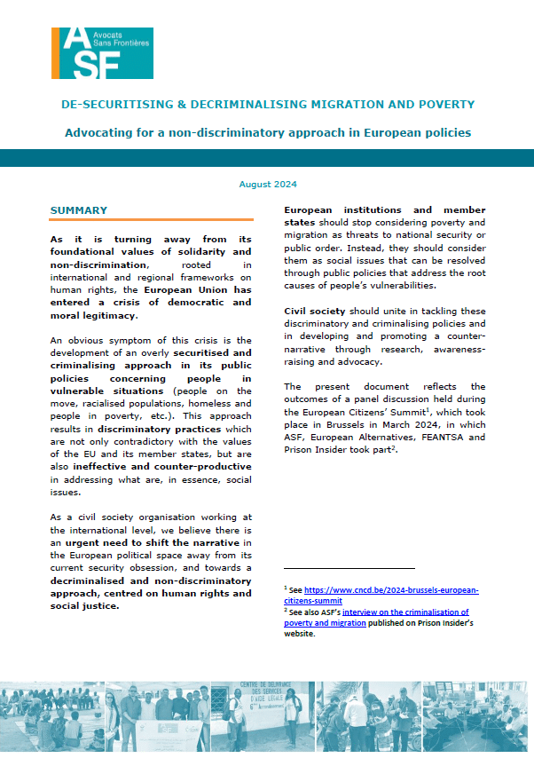 Decriminaliseren en de-securitiseren van migratie en armoede: een pleidooi voor een niet-discriminerende aanpak van het Europese beleid (Engels)