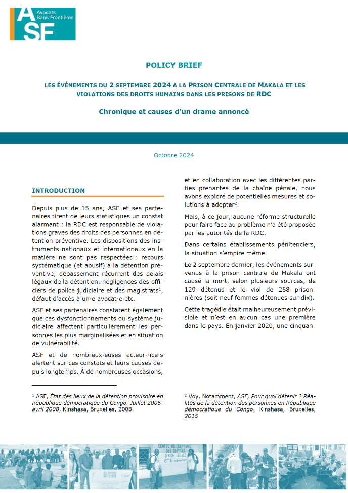 République démocratique du Congo – Le drame de la prison de Makala du 2 septembre 2024 : Chronique et causes d’un drame annoncé (Français)