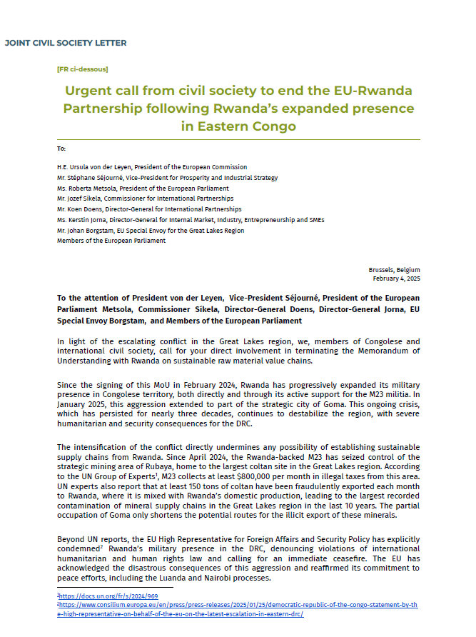 Urgent call from civil society to end the EU-Rwanda Partnership following Rwanda’s expanded presence in Eastern Congo (English and French)