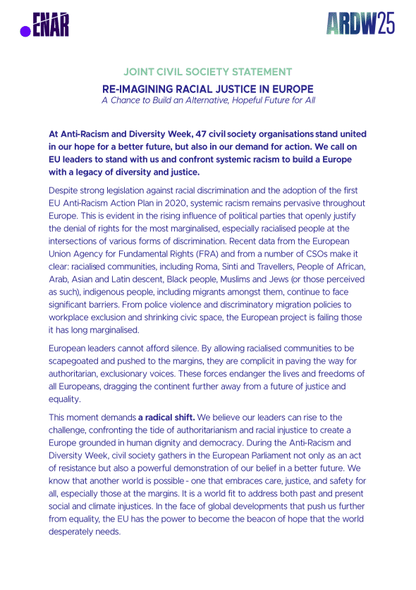 Re-imagining Racial Justice in Europe – A chance to build an Alternative, Hopeful for all (English)