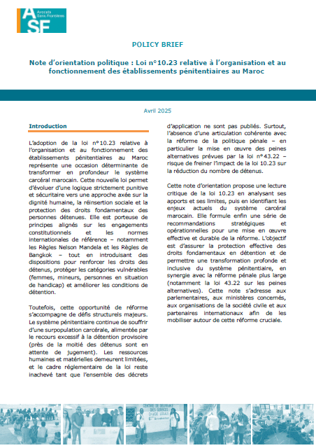 Beleidsnota: Wet nr. 10.23 betreffende de organisatie en werking van penitentiaire inrichtingen in Marokko (Frans)